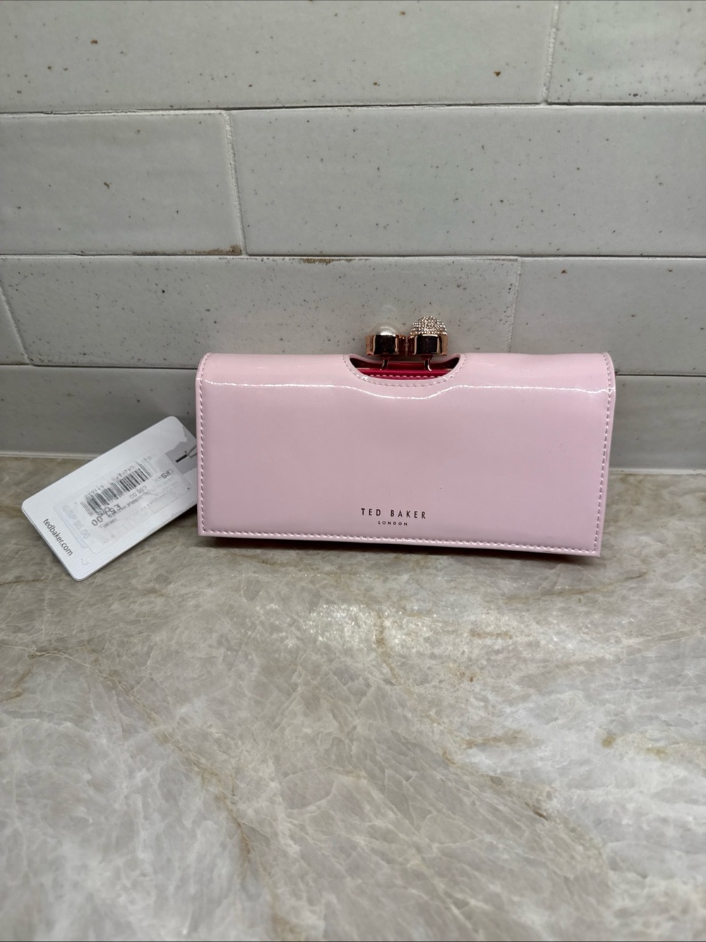 Ted Baker London Pink Patent Leather Crystal Bobble Matinee Wallet NWT